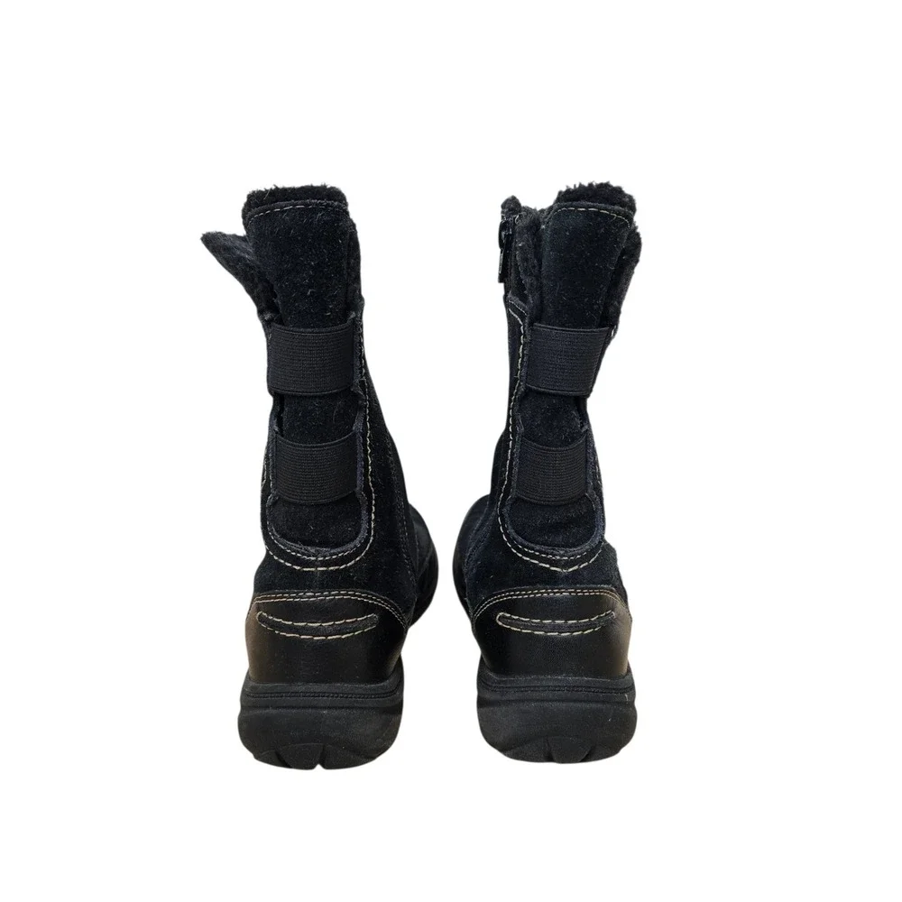 Clarks Womens Black Suede Mid Calf Winter Boots Faux Fur Lined Size 6.5M 63058